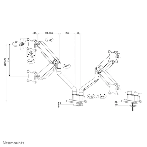 Neomounts DS70S-950BL2 Zwarte Full Motion Monitorarm voor 17-35" Schermen