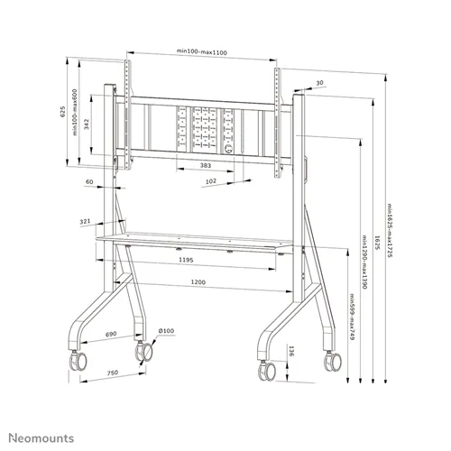 Neomounts FL50-575BL1 Vloersteun: Mobiele Oplossing voor 65-110 inch TV's - Zwart