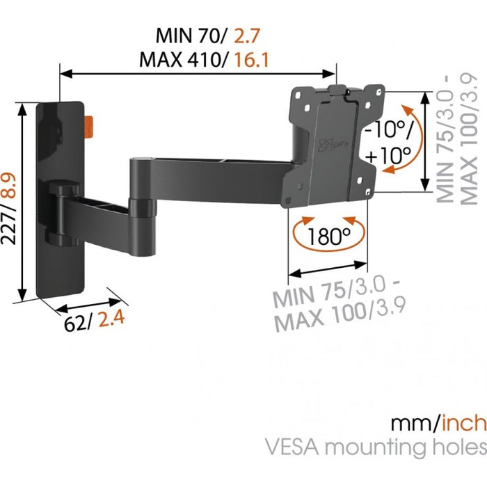 Vogels WALL 2045 draaibare muurbeugel zwart tot 26 inch