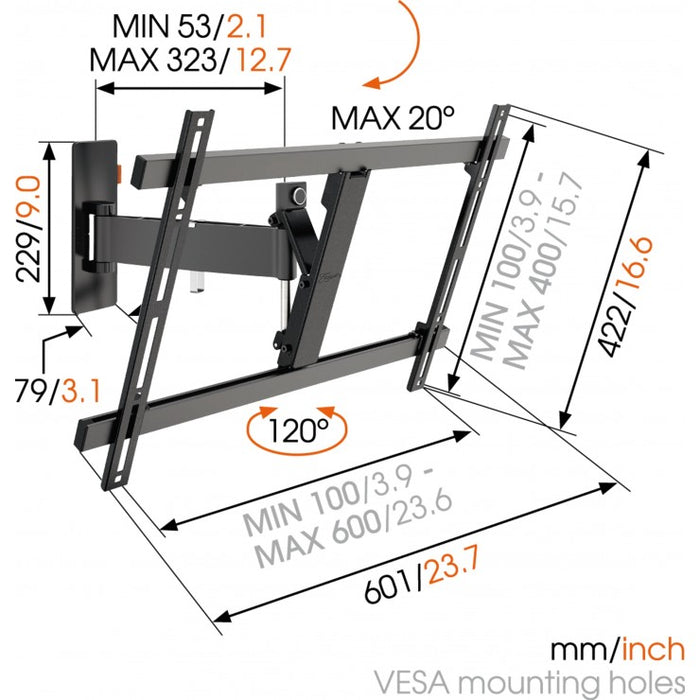 Vogel's WALL 2325 draaibare tv muurbeugel zwart voor schermen tot 65 inch