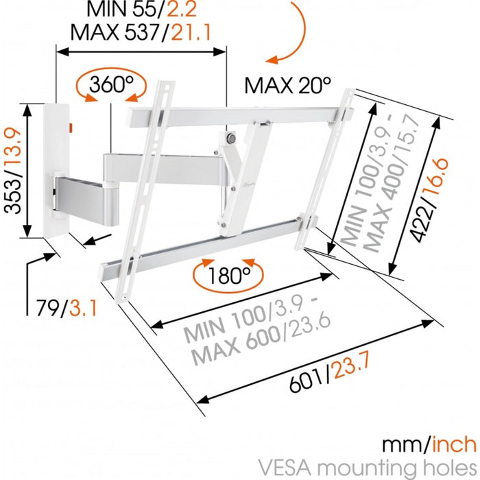 Vogel's WALL 2345 draaibare muurbeugel voor schermen tot 65 inch wit