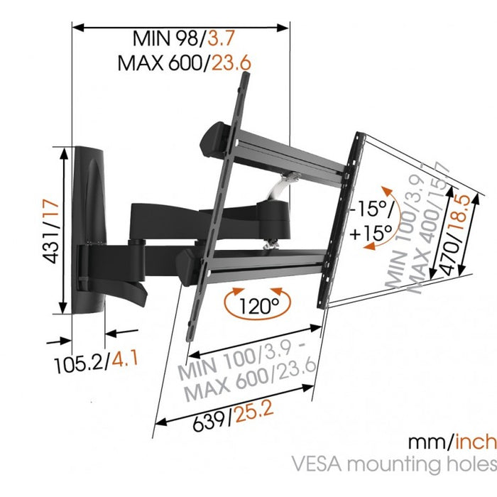 Vogel's WALL 2350 draaibare muurbeugel voor schermen tot 65 inch zwart