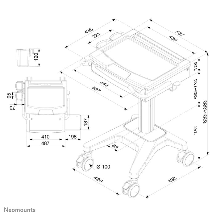 MED-M200 ist ein mobiler Arbeitsplatz für Laptop, Tastatur und Maus.