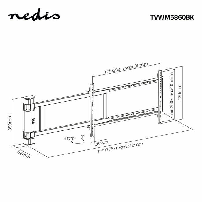 Elektrische TV-Wandhalterung 32–75″ | Max. 40 kg | Drehwinkel von 90° | Fernbedienung