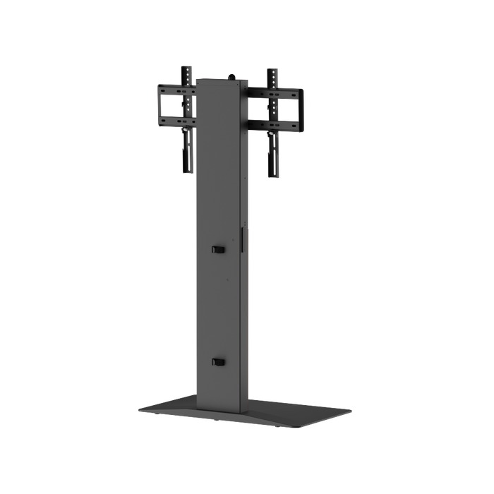 Wolff Mount – Freistehender Premium TV Bodenständer mit FreeLift™ – Höhenverstellbar mit einem Finger – Geeignet für TVs bis 86 Zoll – Extra großer massiver Fuß – Kabelmanagement – Schwarz/Nussbaum