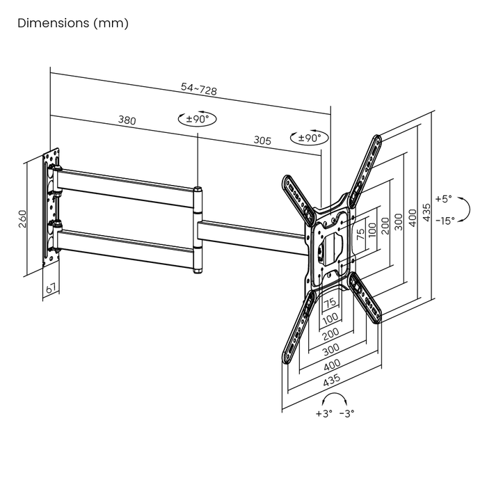 Wolff Mount universelle lange TV-Halterung für Bildschirme bis 65 Zoll (73 cm Wandabstand) mit VESA 400x400